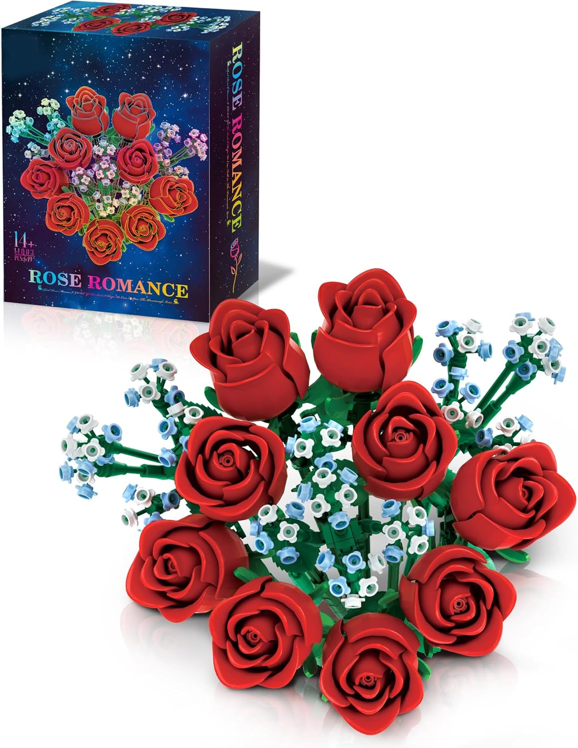 Red Rose Bouquet Building Block Kit - 619-Piece DIY Blocks for Adults & Kids, Compatible with Lego Flowers, Forever Floral Decor for Home Office, Ideal Gift for Valentine's Day, Mother's Day