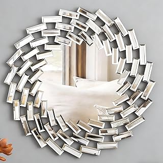 SHYFOY 18" Decorative Wall Mirror, Living Room Modern Round Mirrors | Silver Circle Accents Mirror,Wall Decor, Hanging for Bathroom Bedroom Fireplace