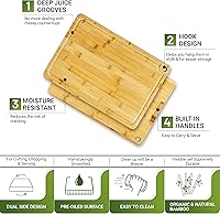 Vista 3 de Tabla de cortar de bambú (extra grande) - Tablas de cortar de madera orgánica para cocina, tabla de cortar verduras y carne, tabla de cortar