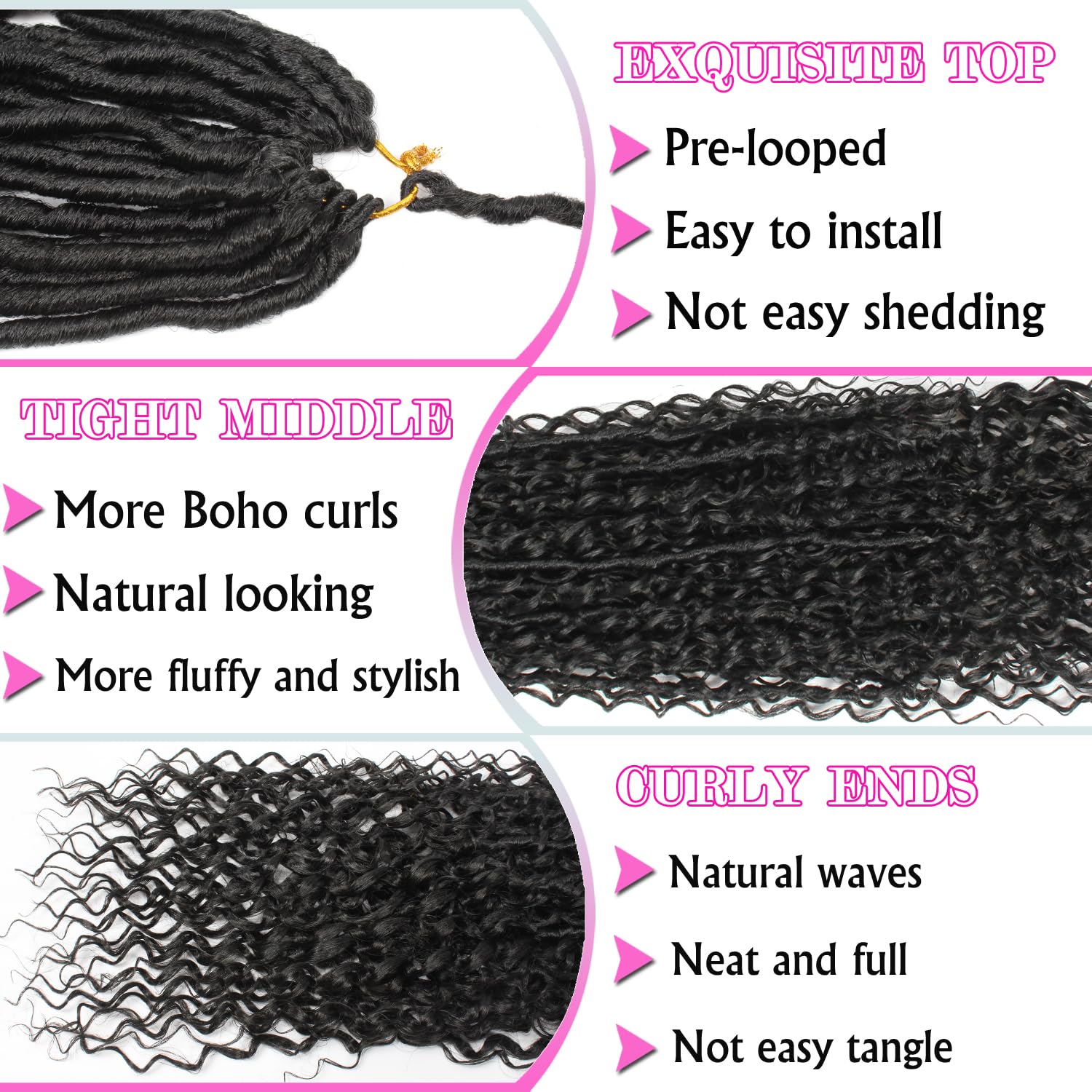 Goddess Locs Crochet Hair 30 Inch Faux Locs Crochet Pre-looped Boho Faux Loc with Curly Ends 8 Packs Long Bohemian River Loc Crochet Hair for Black Women(30Inch, 1B)