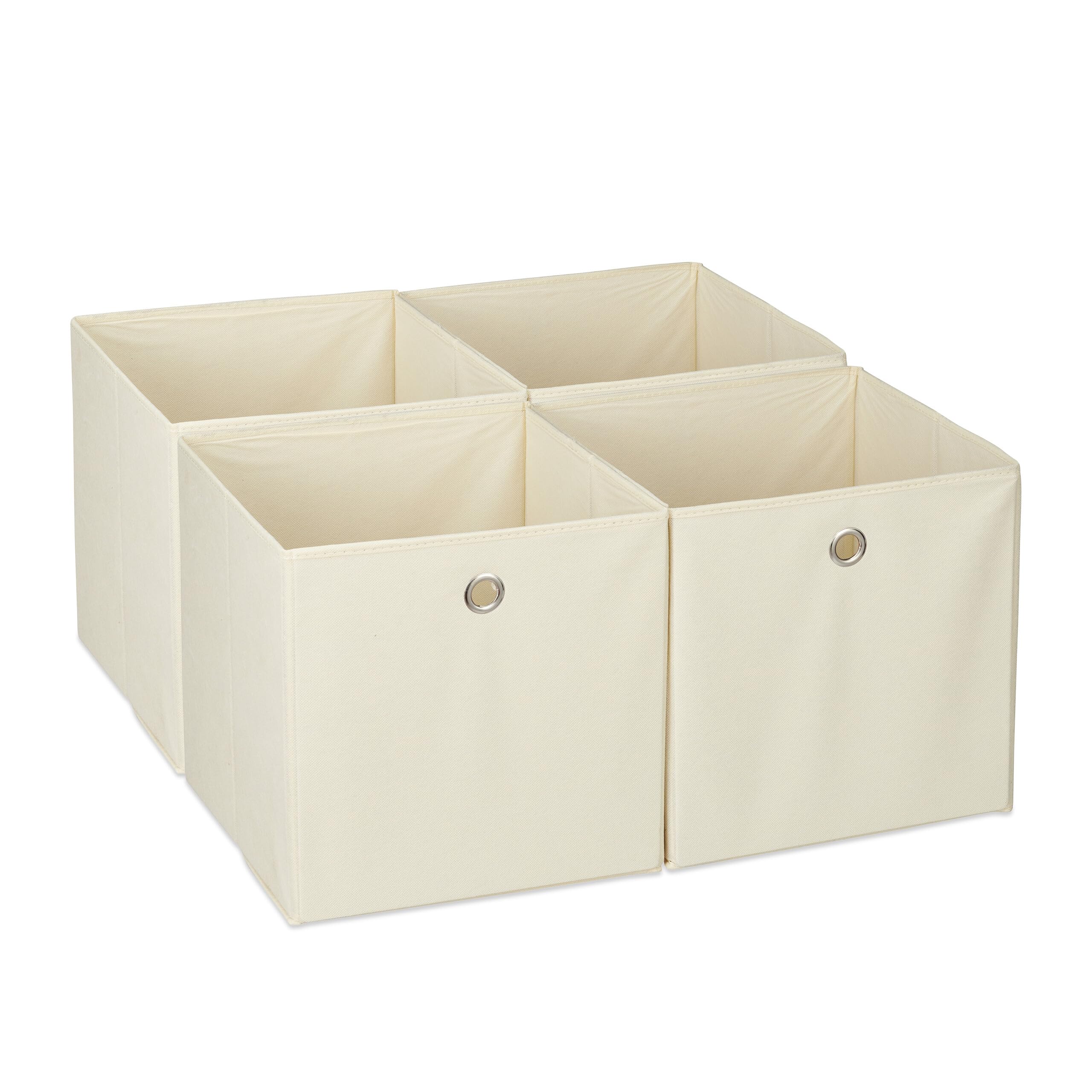 Relaxdays Beige Storage Box Set Of 4, Foldable Shelf Baskets, Hbd: 30X30x30 Cm, Handle Holes, Foldable Organiser Bins,