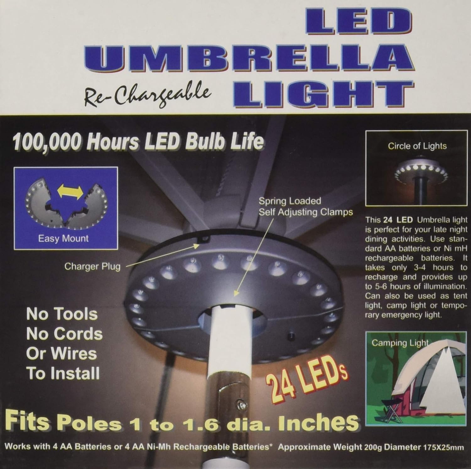 EcoGecko Super Bright LED Umbrella Pole Light, Camping Light, Pool & Patio Light, White : Tools & Home Improvement