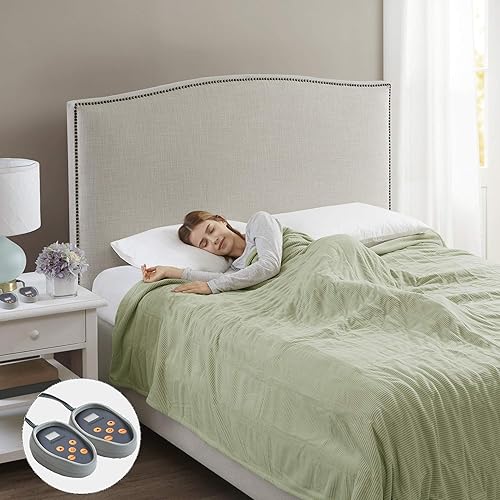 Vista 19 de Beautyrest Manta eléctrica de microforro polar ultrasuave con textura acanalada, acogedora y cómoda para clima frío, calentamiento rápido, apagado