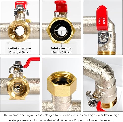 Miniatura 3 de Divisor de manguera de jardín de latón resistente, rosca GHT de 34 pulgadas, divisor de grifo de alto flujo, divisor de espiga en T de manguera de