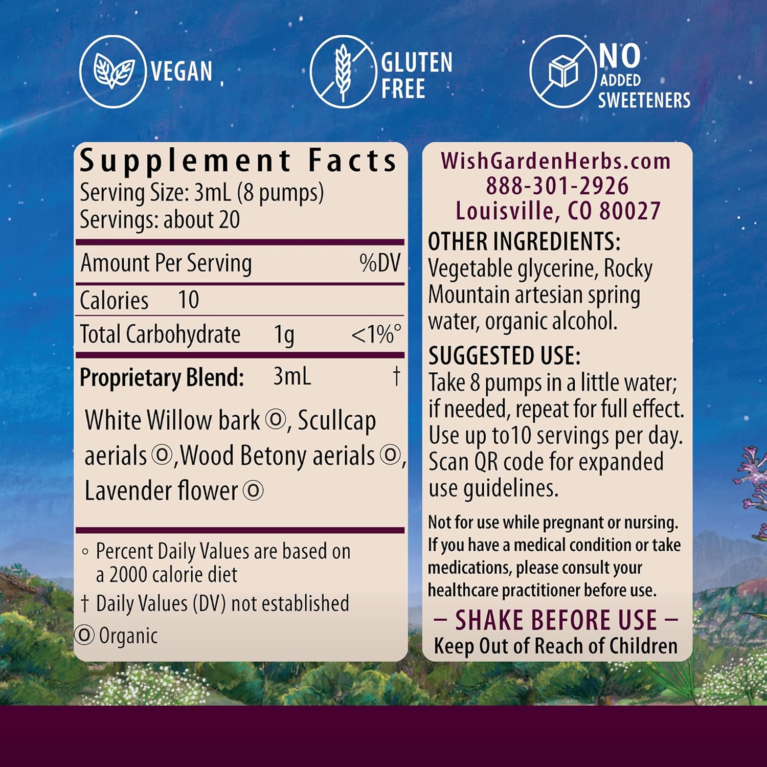 WishGarden Herbs Cranial Comfort - Plant-Based Herbal Supplement with White Willow Bark Extract, Lavender & Scullcap Supports Release of Head, Neck & Shoulders Tension, Stress & Muscle Tension, 4oz