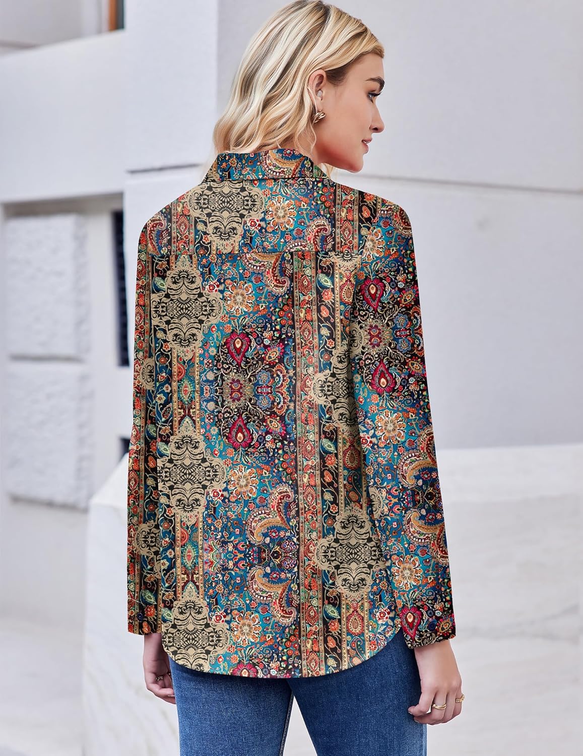 ZEAGOO Button Down Shirt for Women Long Sleeve Blouses Floral Printed Tops Business Casual Work Outfits S-XXL - Image 6