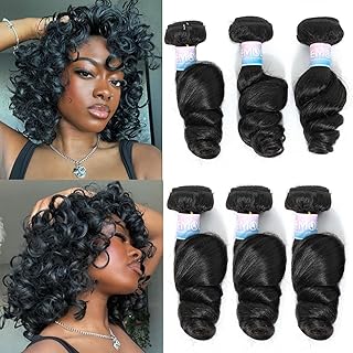 EMOL Loose Wave Bundles Human Hair Weave 3 Bundles Virgin Brazilian Loose Wavy Human Hair Weft Big Loose Spiral Wand Curls Short Hair Bundles Natural Black Human Hair Extensions 10 10 10 Inch