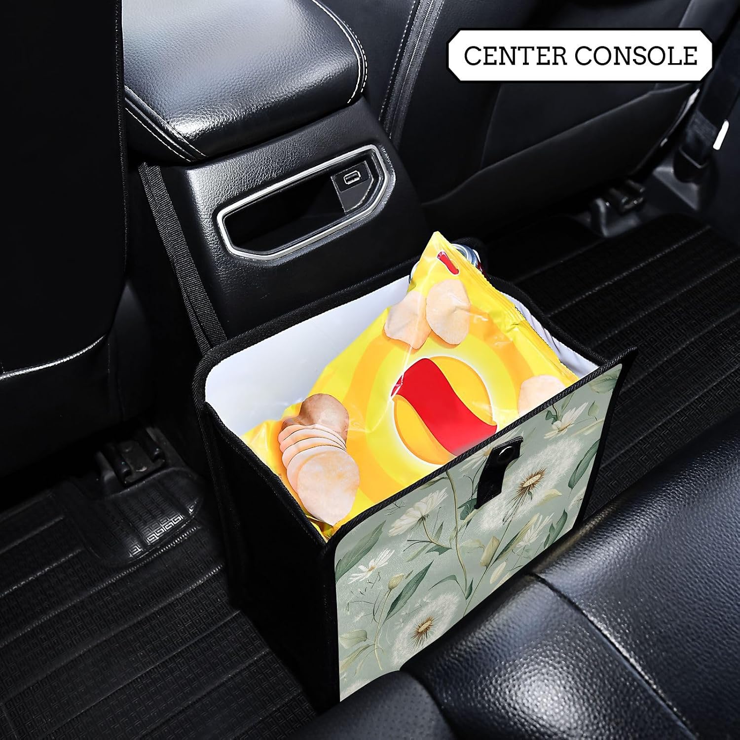 Sage Green Dandelion Car Trash Can Foldable Hanging Waterproof Medium Automotive Garbage Cans Trash Bin Storage Bag Car Dustbin Organizer Car Accessories Large 11x11x5.9