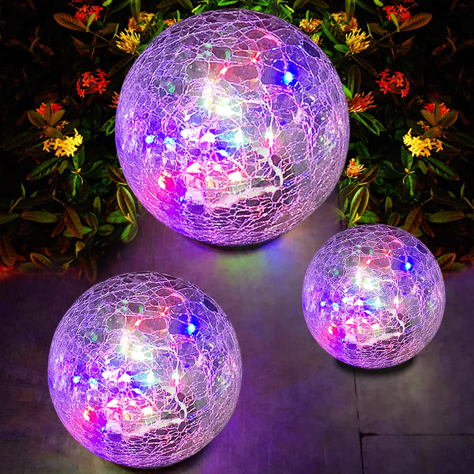 Solar Lights Garden Outdoor,Cracked Glass Ball Waterproof Warm Mutilcolor LED for Garden Decoration Balcony Yard Walkway Landscape 1 Globe (4.72")