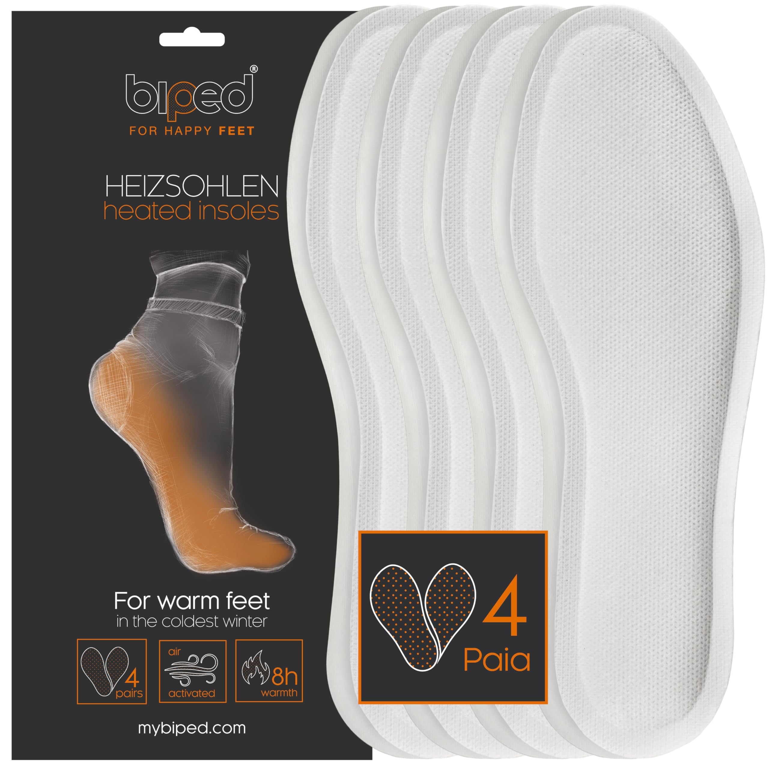 biped solette riscaldanti per scarpe – Set da 4 paia di scaldapiedi per uomo e donna – Solette termiche naturali monouso fino a 8 ore di calore – Attivazione all’aria z2940