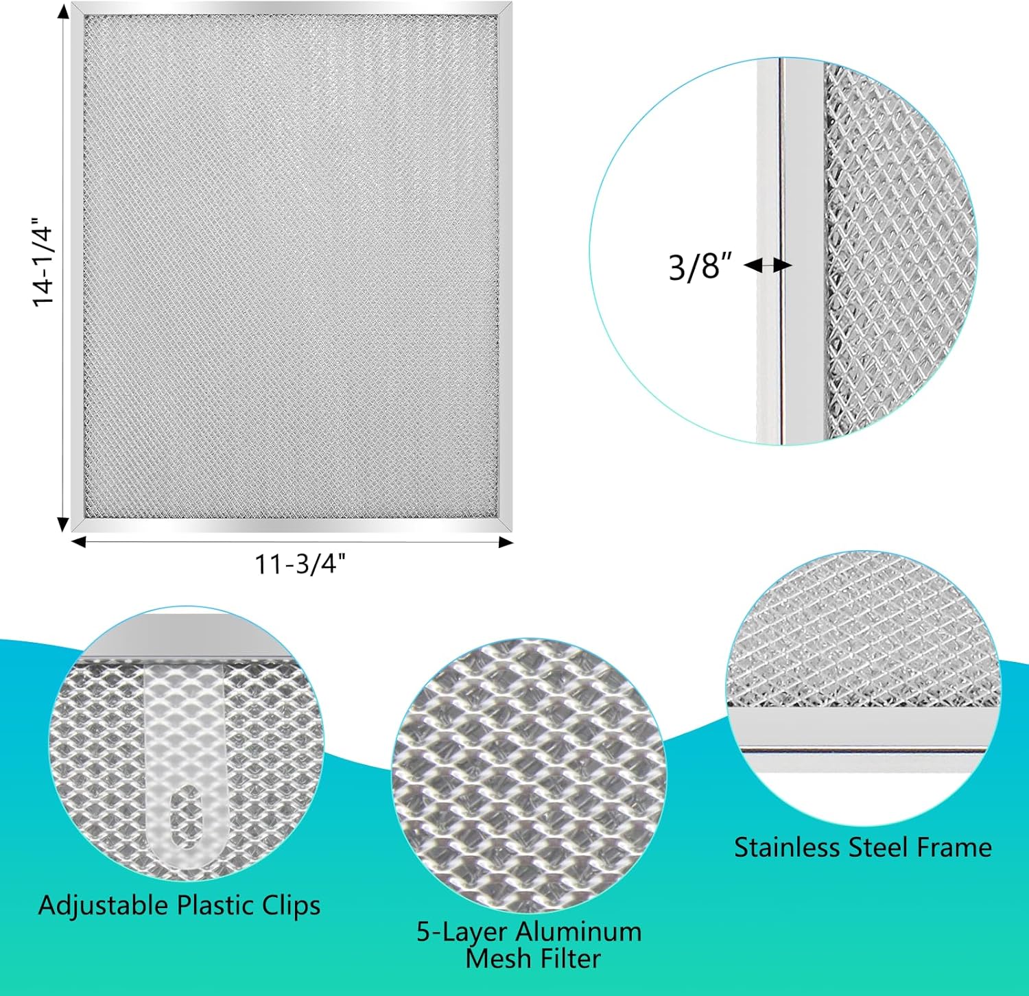 BPS1FA30 Universal Range Hood Filter Replacement 14.21"x11.89"x0.35" - Aluminum Frame & Mesh - Heavy Duty Grease Filter - 4 Pack by seteams