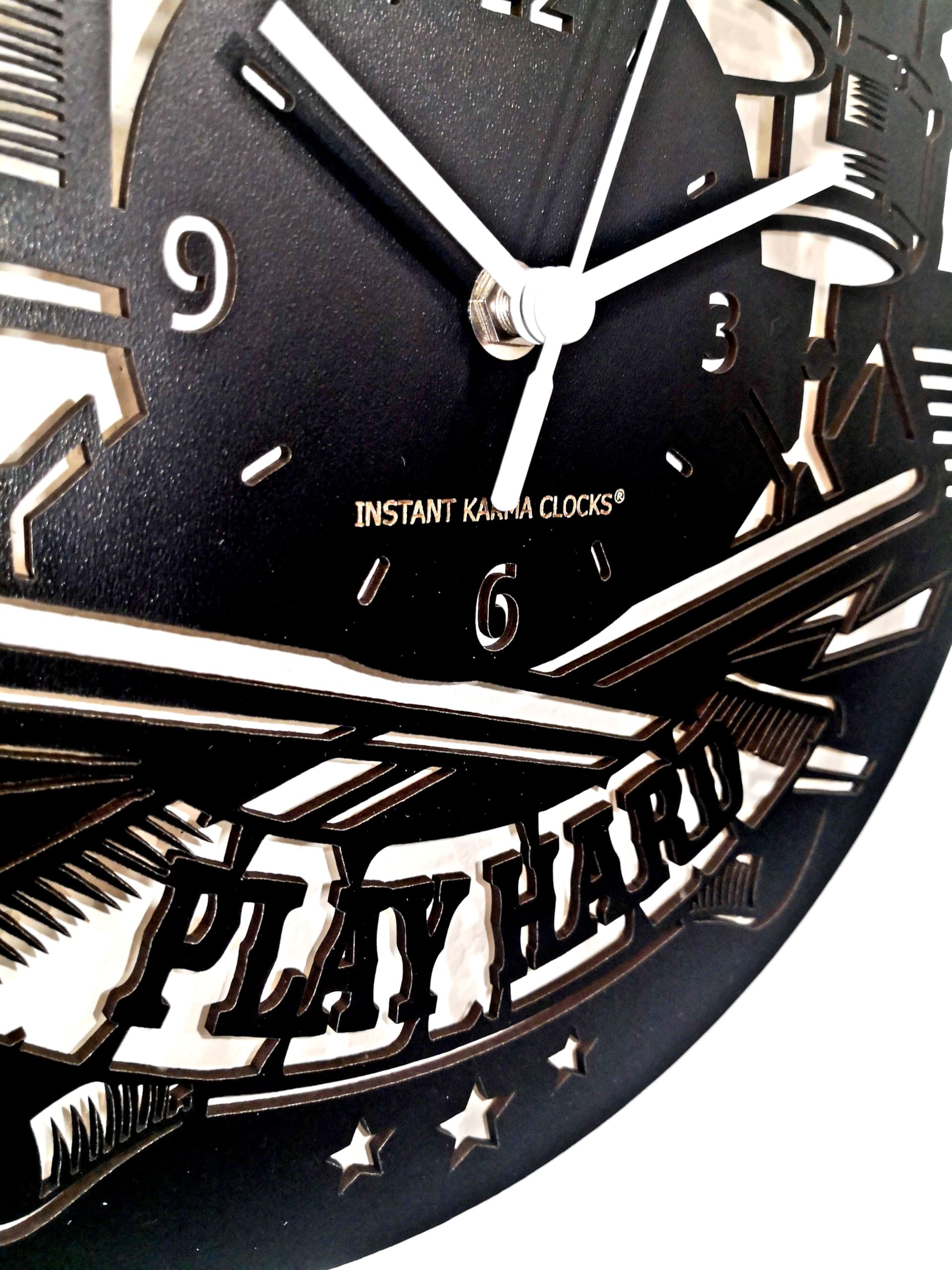 | Wanduhr | Musikgruppe | Drums | Schlagzeuger | Rock | Rockmusikliebhaber Band | Gitarre Geschenkidee Musikinstrumente Jazz Pop, Schwarz-06
