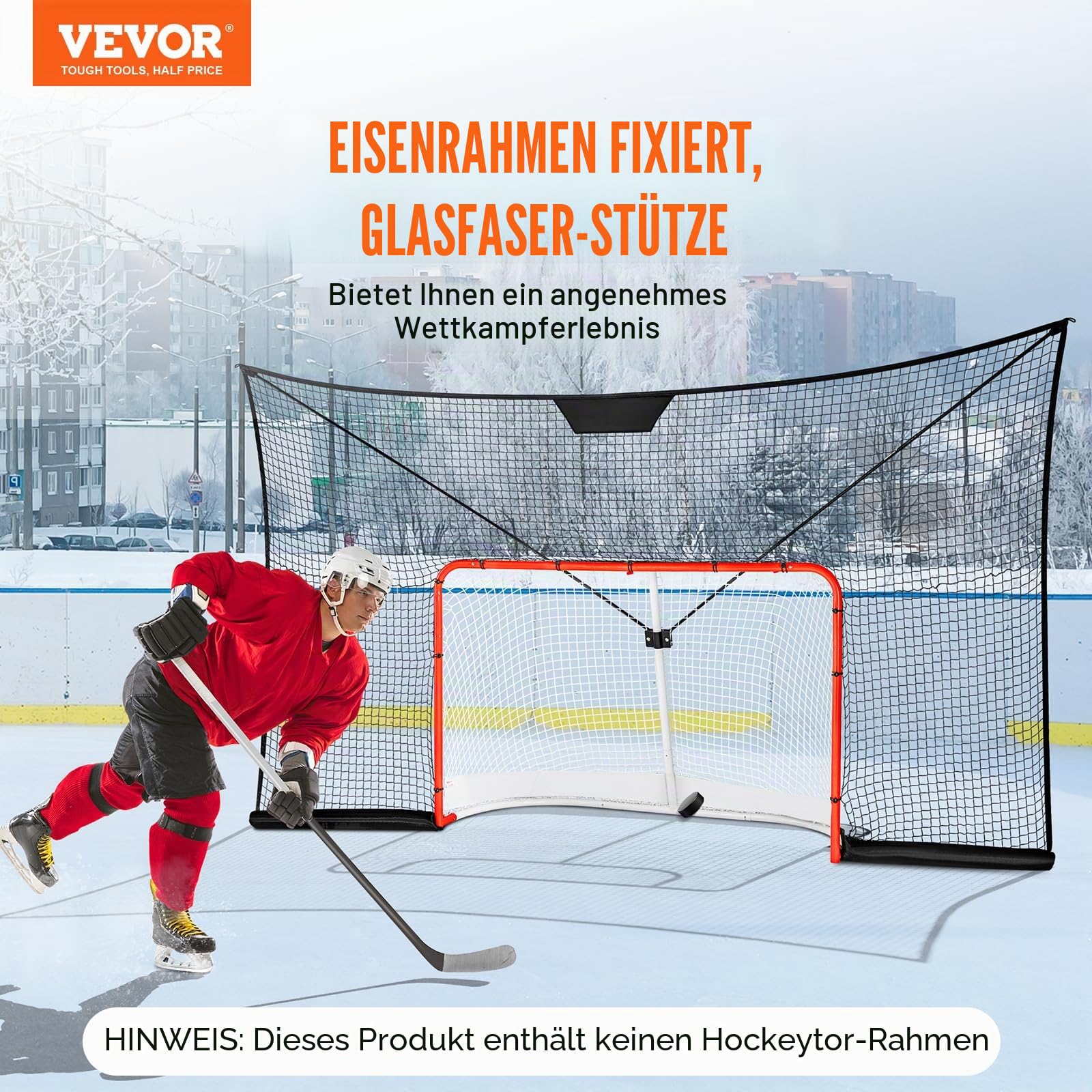 VEVOR Hockeytornetz Streethockeynetz, Straßenhockey Hockeynetz, 366 x 220 cm Zielnetz, Hockey-Training, tragbares Indoor-Outdoor-Hockeytor Netz, schwarz/rot/weiß, (Torrahmen Nicht inbegriffen)