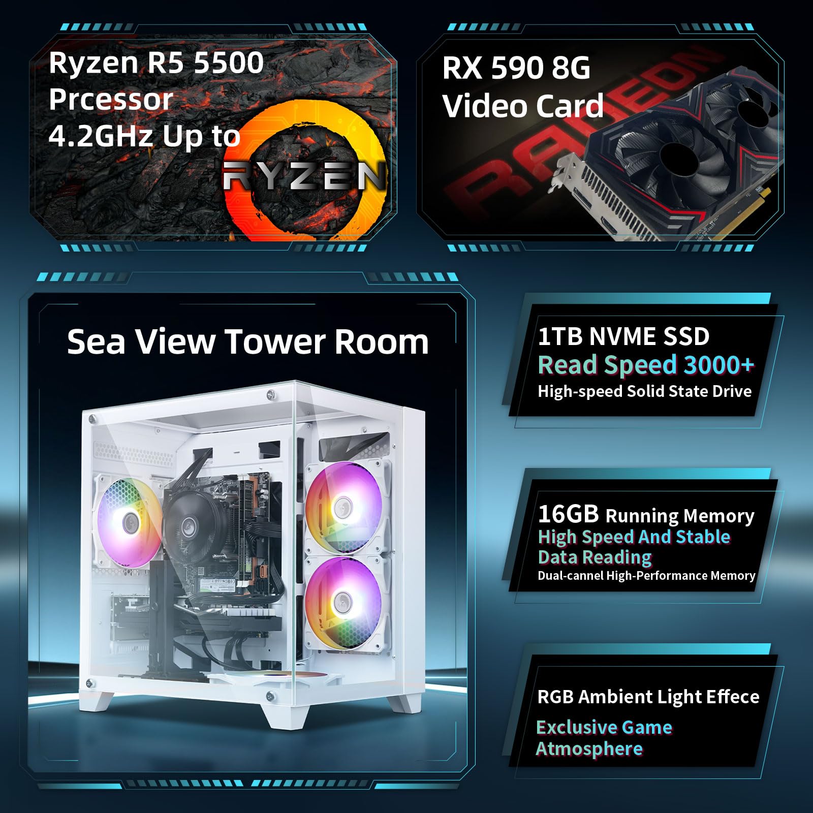 Amazon.co.jp: 内蔵ゲーミングPCデスクトップコンピューター、AMD