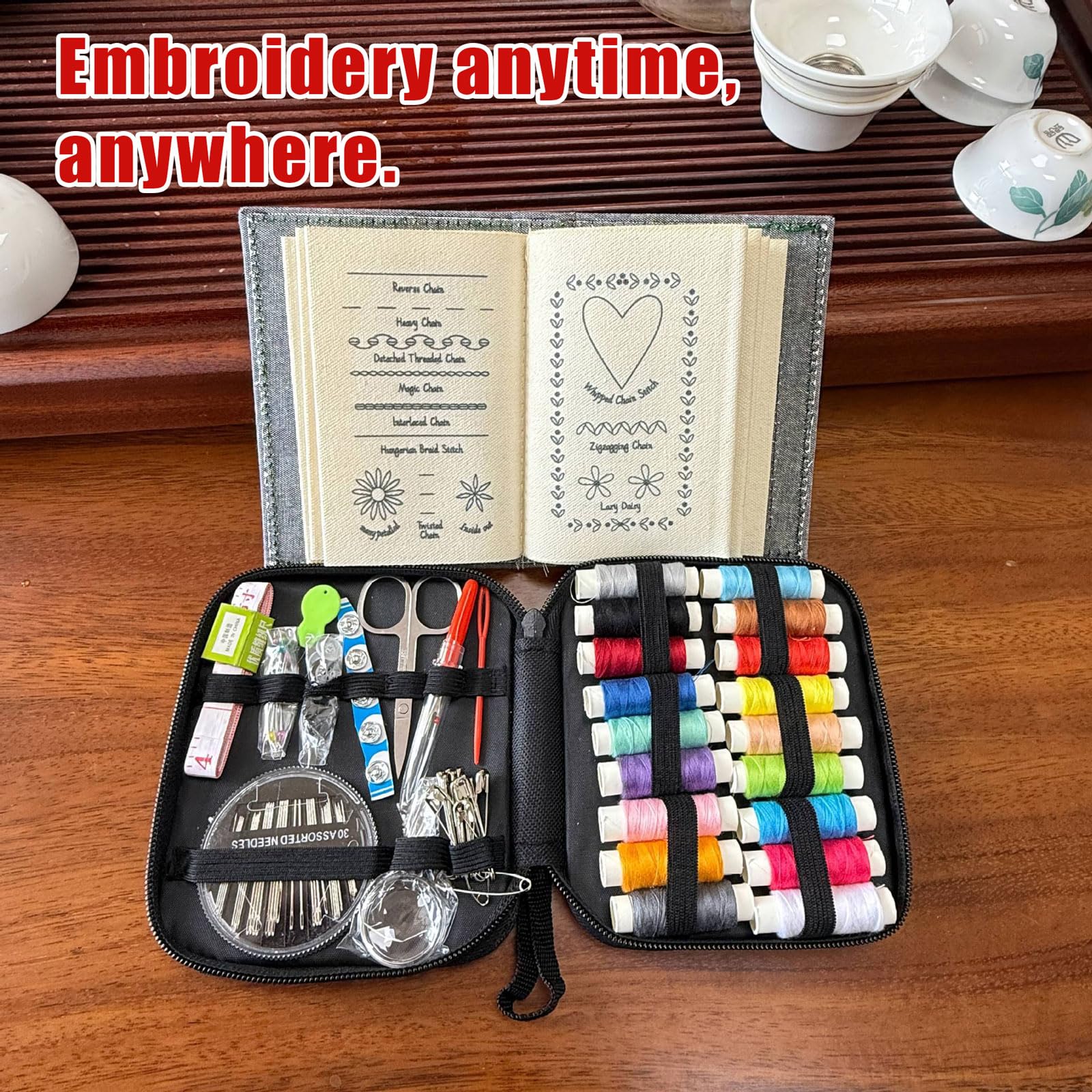 Amazon | 刺繍ステッチブック、針糸道具とガイドが完備された
