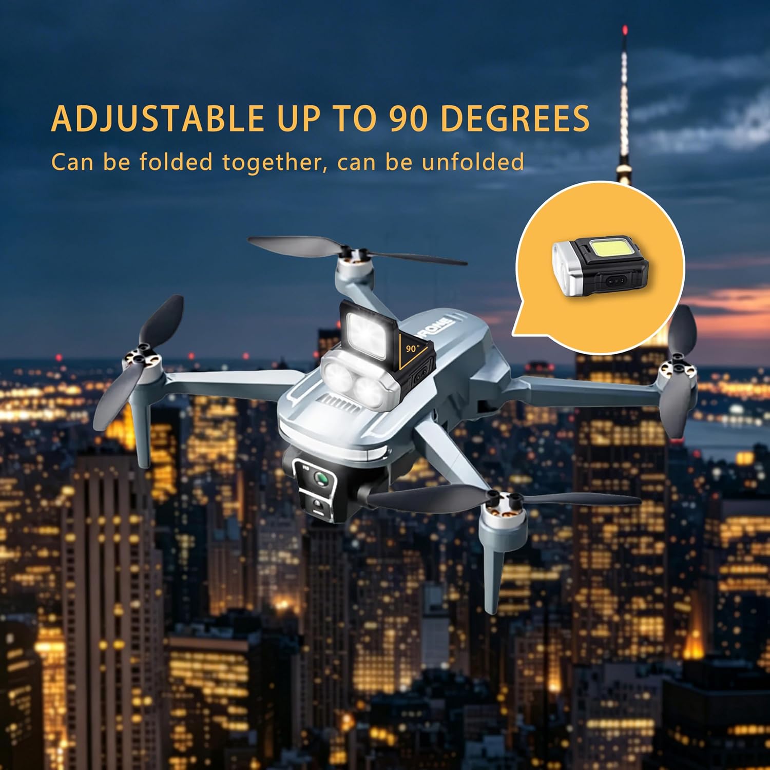 Drone Searchlight, 450lm, 6 Modes, 1200mAh, 3H Runtime, for DJI Mini 4 Pro/Mavic 3 Pro/Air 3S/Avata/Neo/Flip (black)