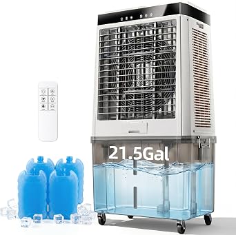 Uthfy 6288 CFM Swamp Cooler for 1,400 sq. ft, 48" Evaporative Air Cooler with 21.5 Gal Detachable Water Tank, 120 Oscillation, 3 modes, 12H Timer, Indoor & Outdoor Air Conditioner for Garage, Patio