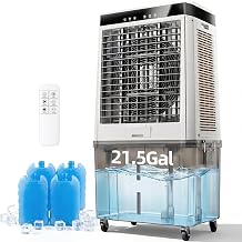 Uthfy 6288 CFM Swamp Cooler for 1,400 sq. ft, 48" Evaporative Air Cooler with 21.5 Gal Detachable Water Tank, 120 Oscillation, 3 modes, 12H Timer, Indoor & Outdoor Air Conditioner for Garage, Patio