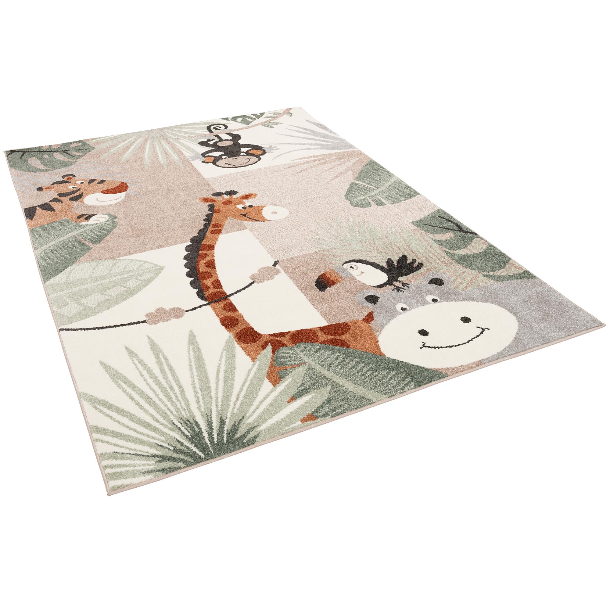 Pergamon Softstar Kids - Tapis pour Enfants - Monde des Animaux Vert Menthe Beige - 5 Tailles