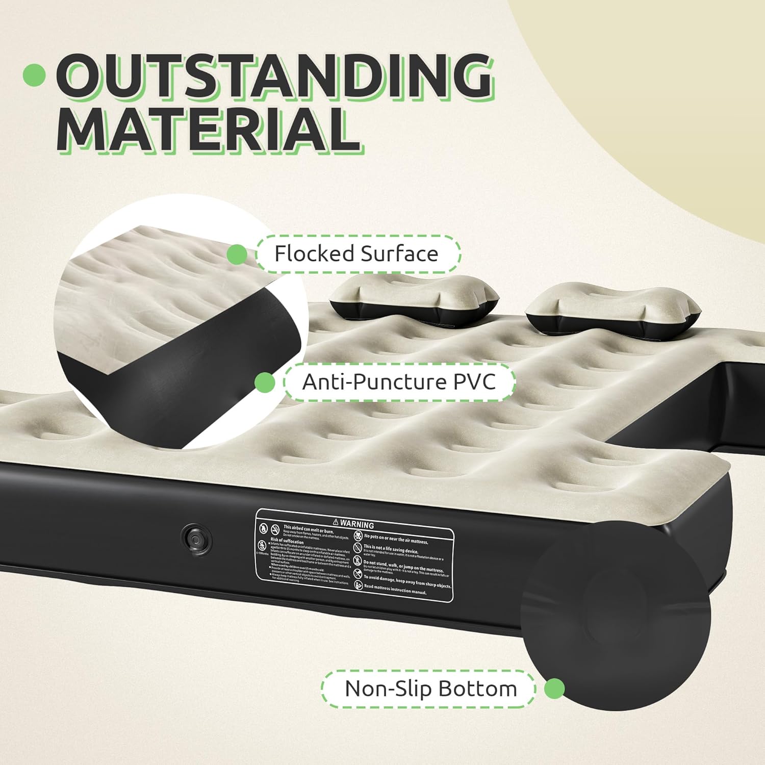 GOOBED Inflatable Truck Bed Air Mattress for 5.5-5.8 ft Short Beds, Portable Car Camping Mattress with Pump, Pillows & Carry Bag for Travel, Outdoor & Road Trips, Black & Gray