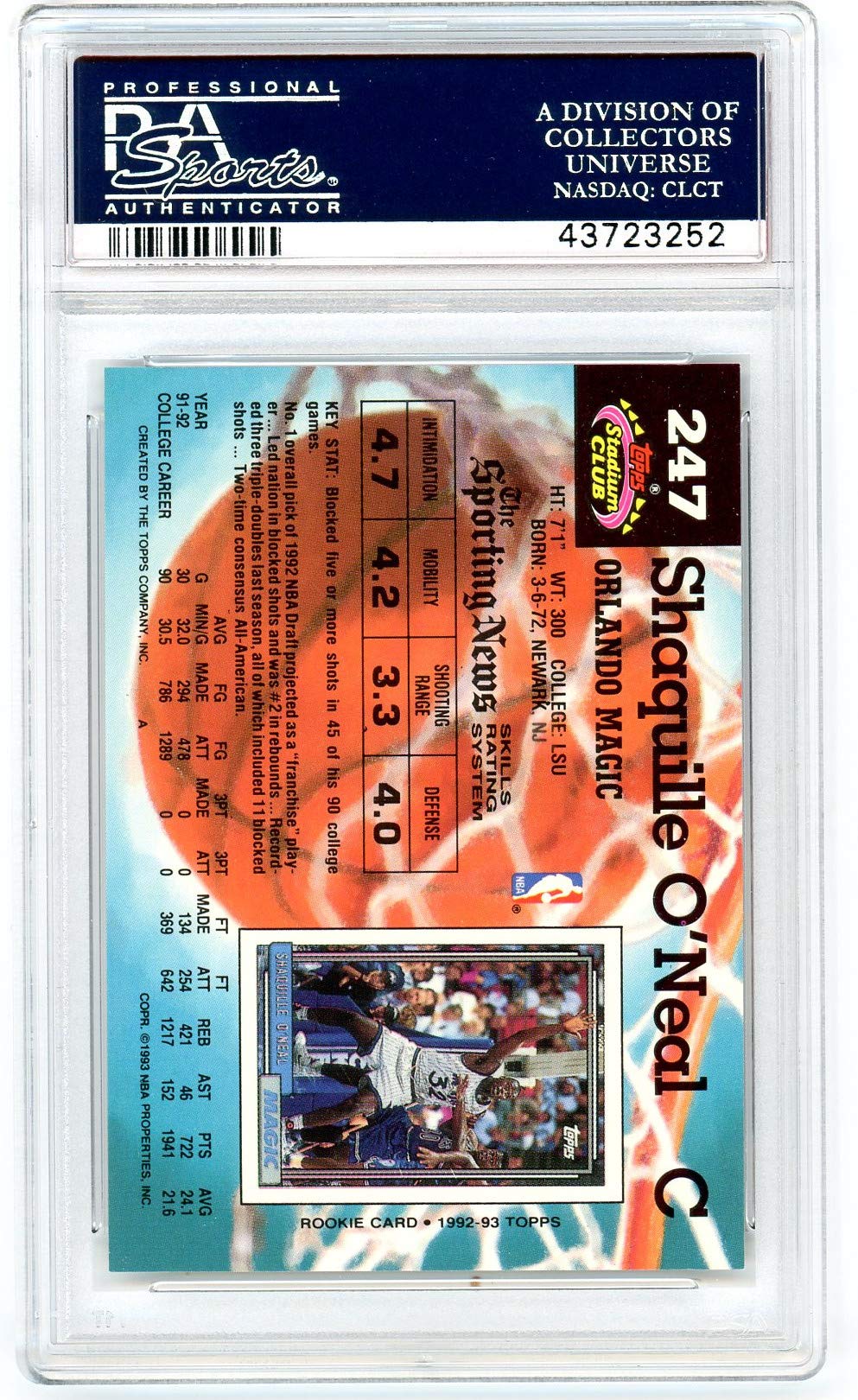 Amazon.com: Shaquille O'Neal 1992 Stadium Club Basketball Rookie