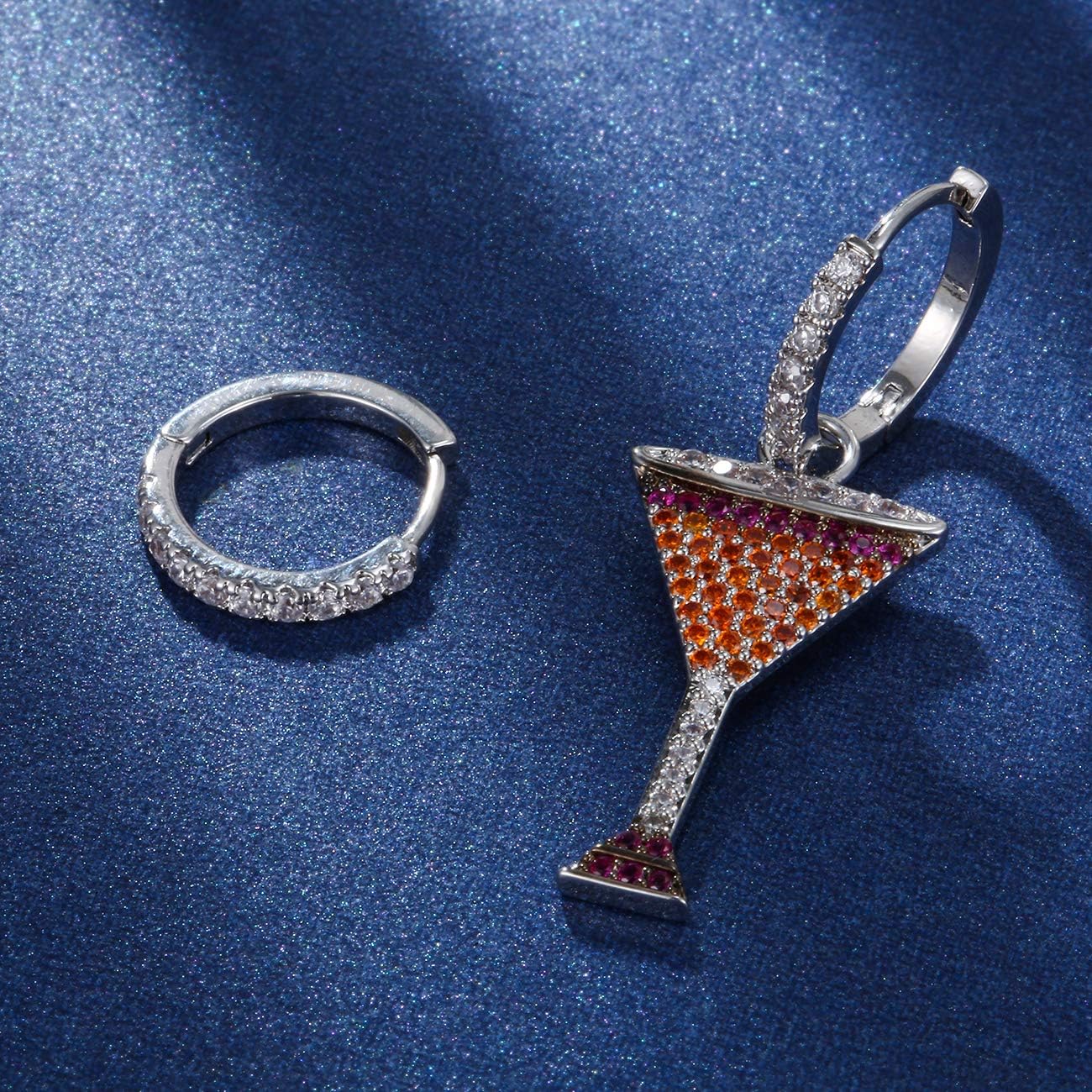 Goblet Shape Asymmetric Design Inlaid with Colored Cubic Zirconia Crystal Dangle Earrings - Image 5