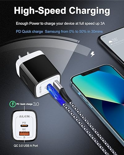 Miniatura 3 de Paquete de 3 cargadores USB tipo C, enchufe de pared USB-C de doble puerto 20 W PD y QC3.0 USB A bloque de carga rápida para Samsung Galaxy