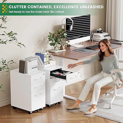Vista 57 de Archivador móvil de 3 cajones con cerradura, gabinete de almacenamiento debajo del escritorio para oficina en casa, archivador vertical