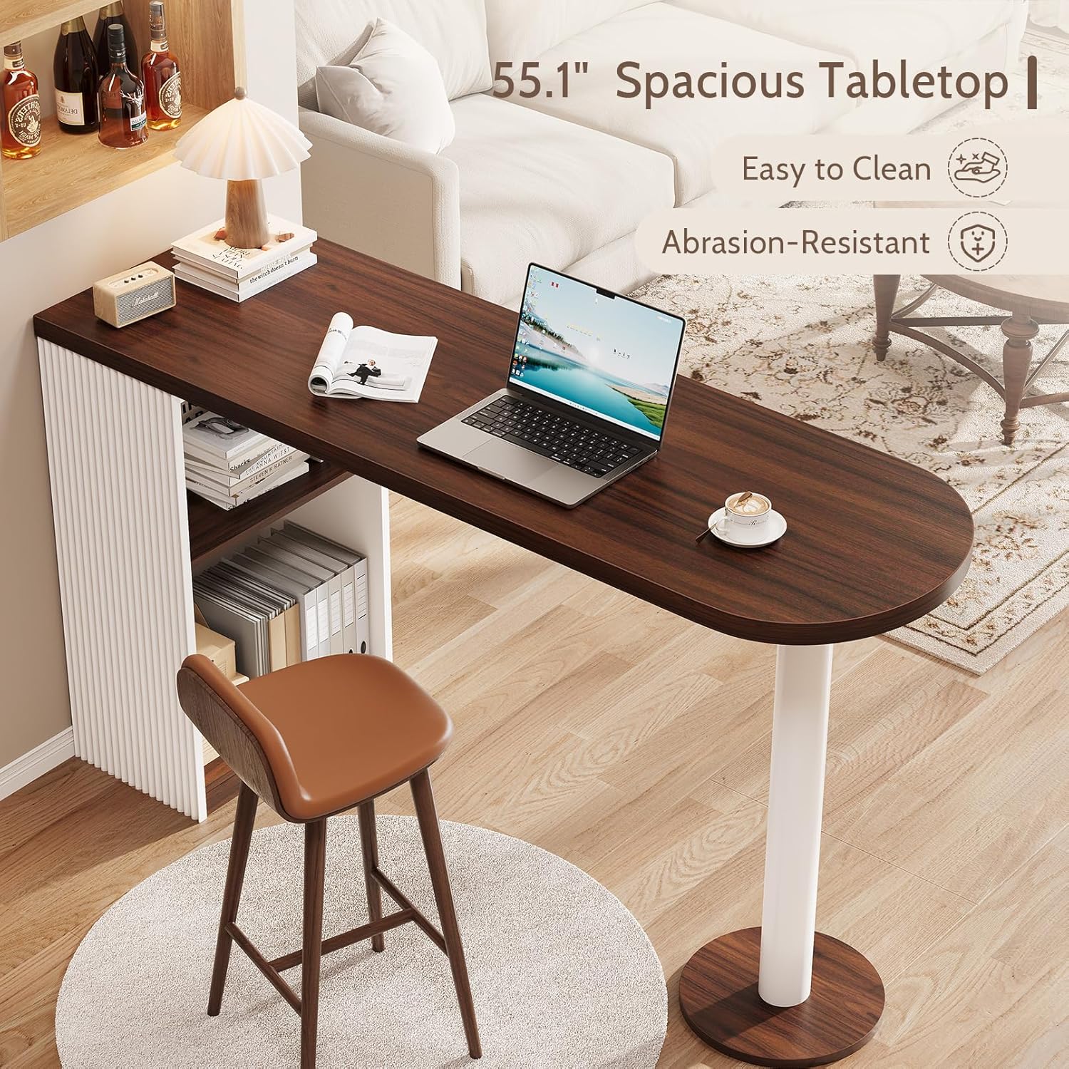 Bar Height Table, 55" Modern Kitchen Bar Table with Open Storage Shelf, Counter Height Dining Table for Kitchen, Breakfast Nook, Dining Room