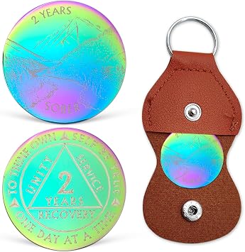2 Year Sobriety Chip, Colorful AA Recovery Coin, NA AA Coins and Medallions for One Day At A Time, Alcoholics Anonymous Sobriety Gifts for Men Women, Celebrating Two Year Clean and Sober Affirmation