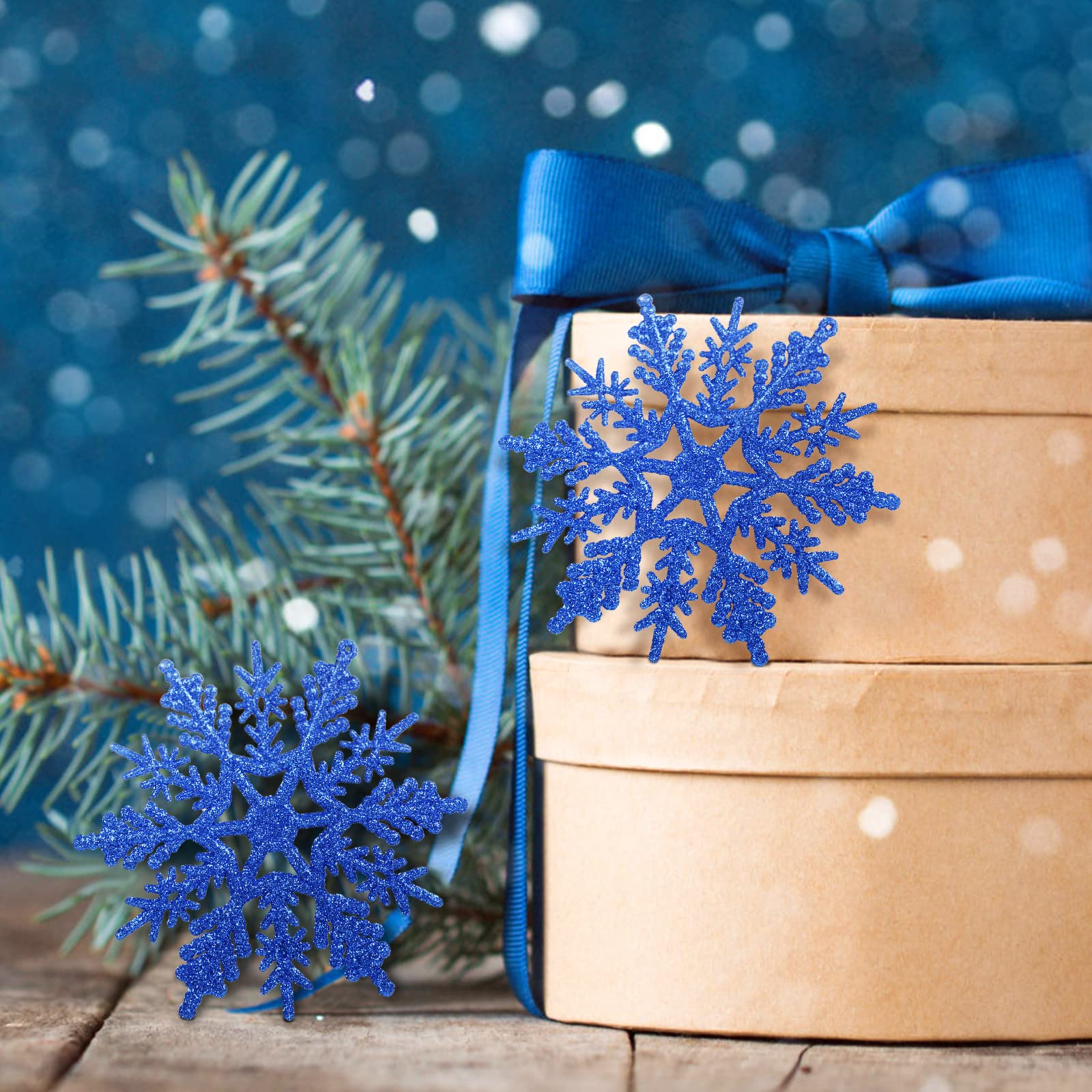 ERBO 24 Stuks Goud Glitter Sneeuwvlokken Kerstboomversiering, Kerstdecoratie, Boomversiering, Kerstmis, Hangers, Raamdecoratie, Kerstboomdecoratie