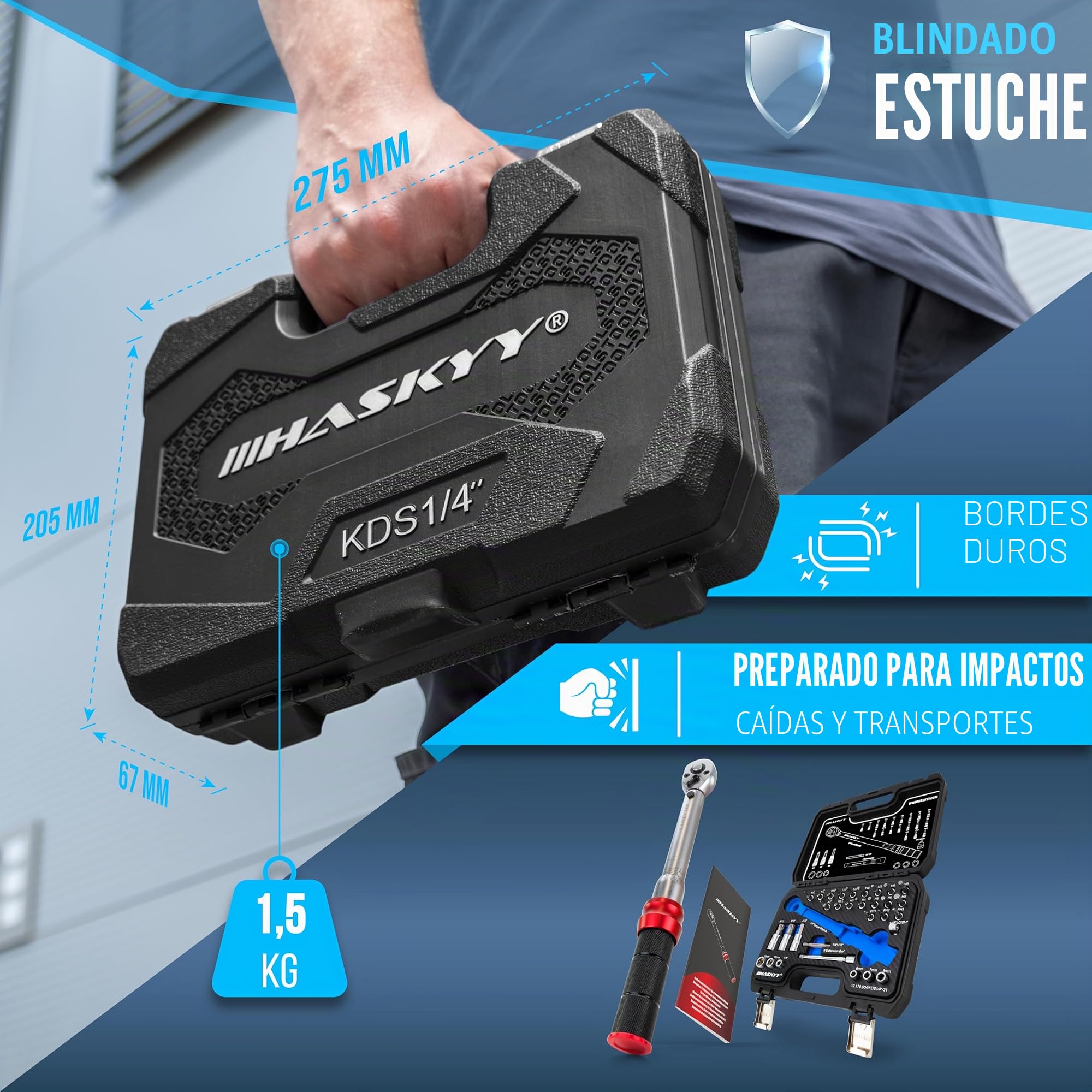 HASKYY Juego de llaves dinamométricas para bicicleta, 1/4", 2,5-20 Nm, con muchos accesorios como barra de extensión, puntas, insertos de tuerca, adaptador