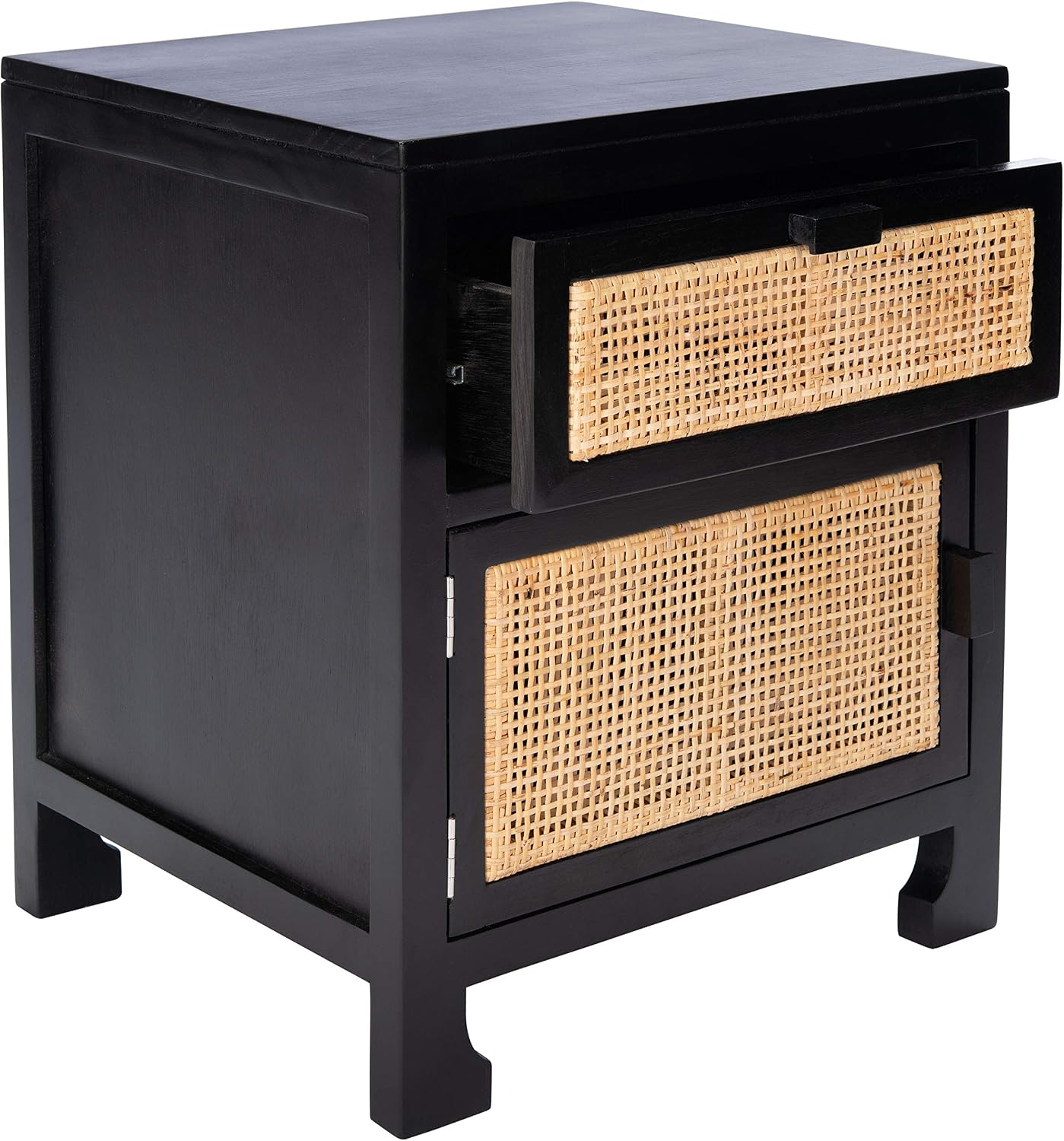 Safavieh Home Collection Dave Black and Natural Rattan 1-Drawer 1-Door Nightstand
