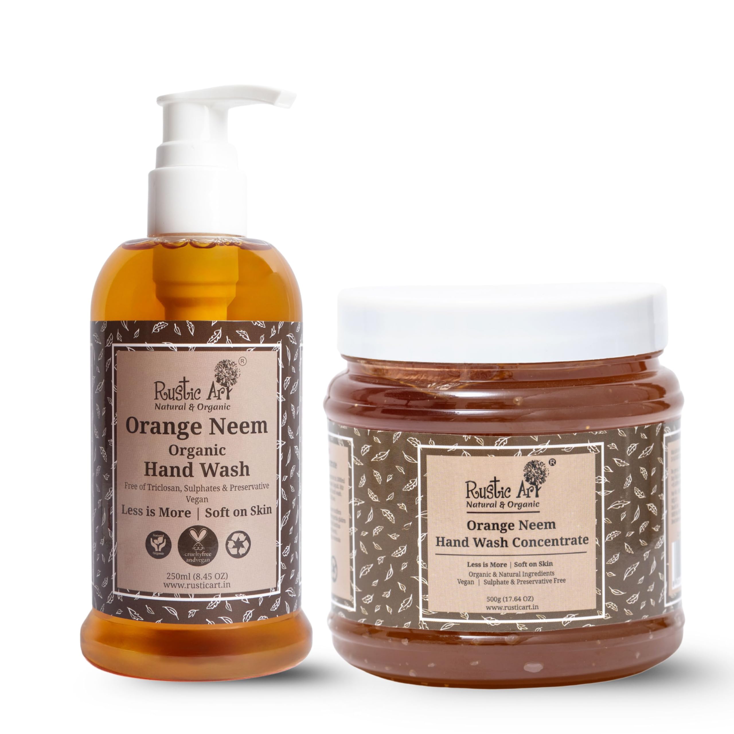 Rustic Art Orange Neem Organic Hand Wash Concentratre | Converts to 1.5-2 litres liquid hand wash refill | SLS Free | 500g & Orange Neem Hand Wash (250ml) - Combo Pack-image-25