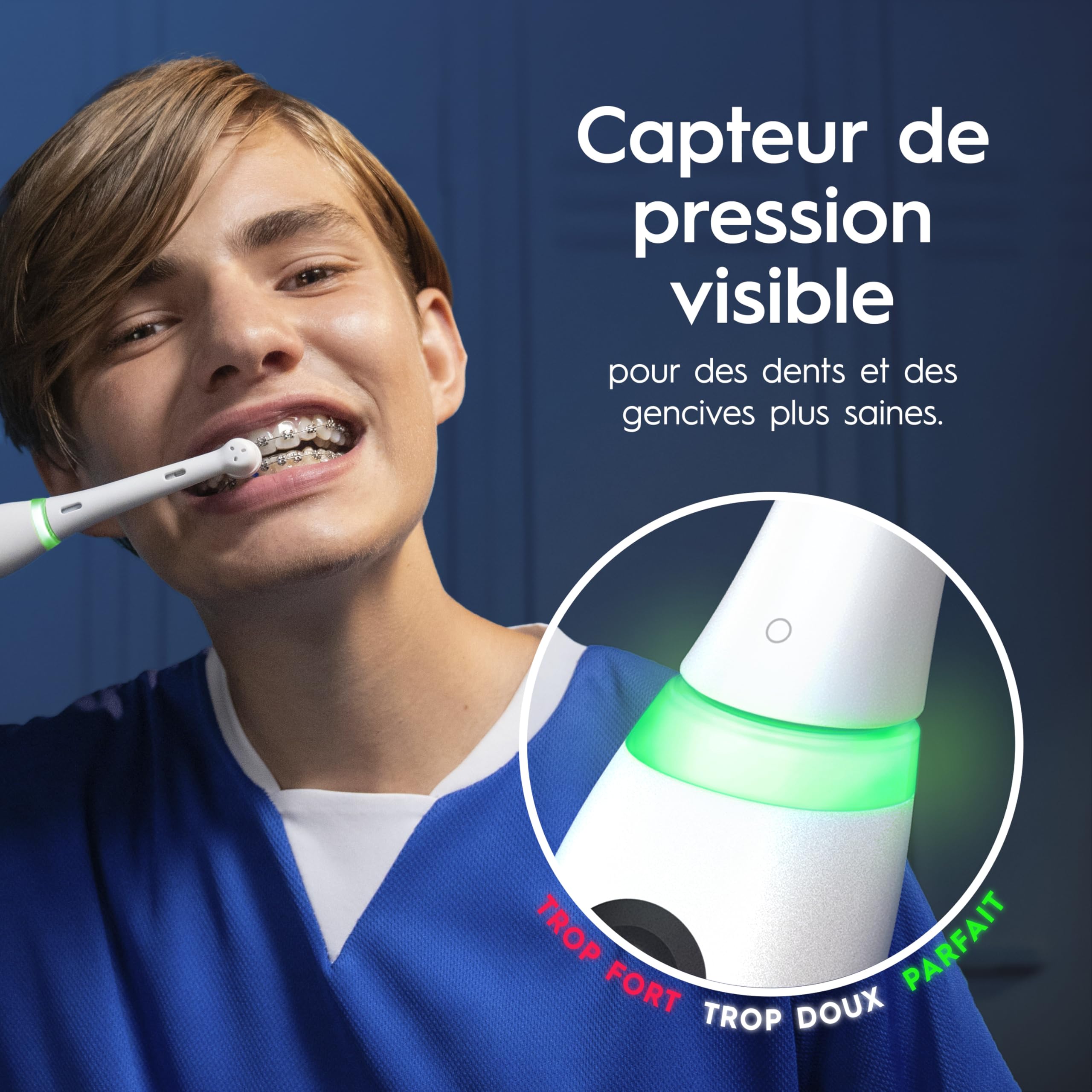 Oral-B Elektrische Zahnbürste iO 6, 2 Ersatzbürsten, weiß – 5 Putzmodi, einschließlich Aufhellung und Zahnfleischpflege, Drucksensor, wiederaufladbarer Akku, interaktives Display, Etui