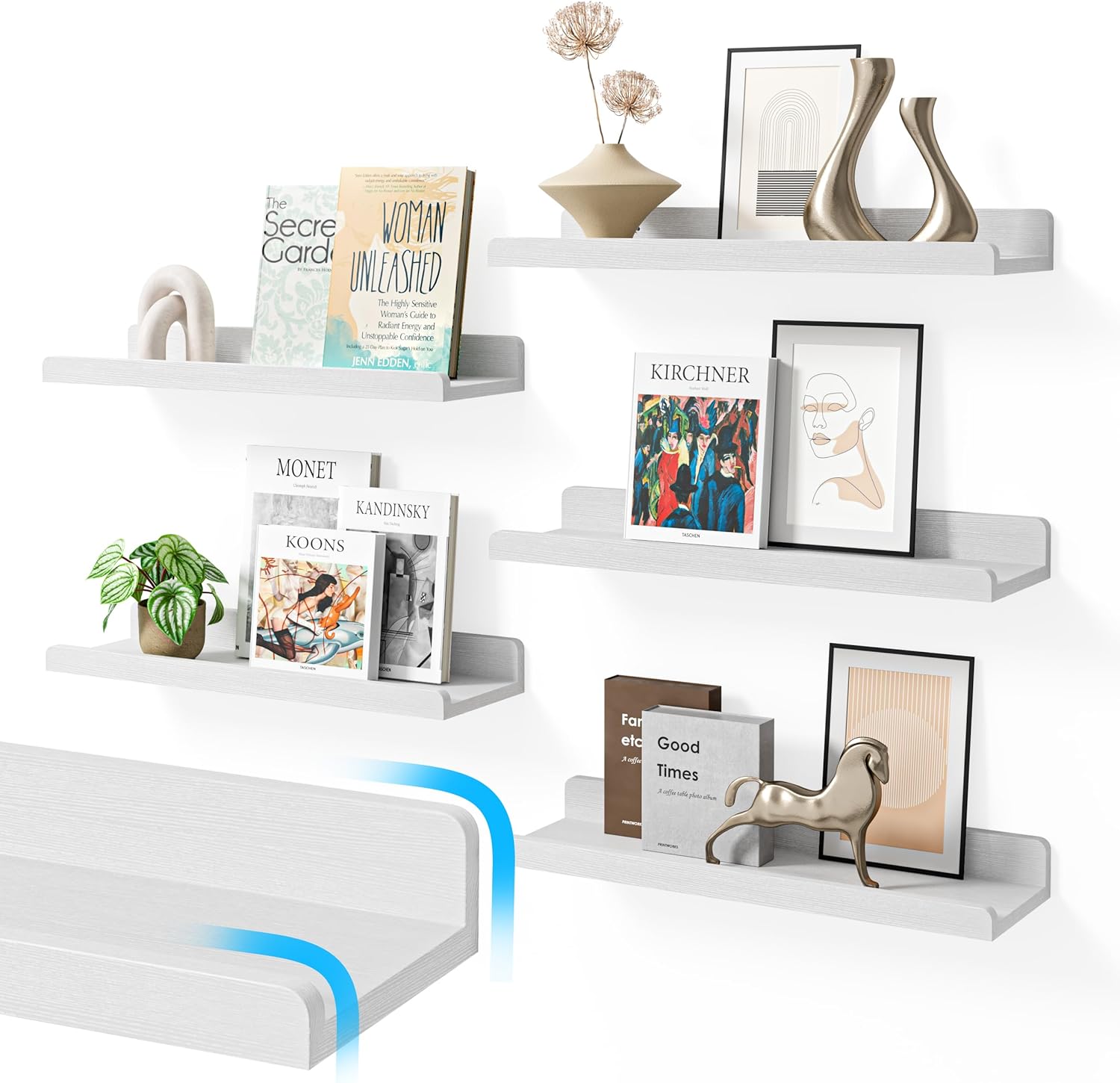 16’’Rustic Brown Floating Shelves for Wall Set of 6,Rustic Wood Shelf for Room Decor/Storage/Display,Small Bookshelf,Wall Mounted Hanging Shelves for Bedroom, Bathroom, Living Room, Kitchen