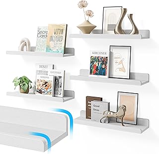 16’’White Floating Shelves for Wall with Anti-Crash Design Set of 6,Nurs...