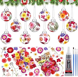 Tinideya 184 Pcs 12 Sets DIY Christmas Ball Ornaments Kit Pressed Flower Christmas Decoration