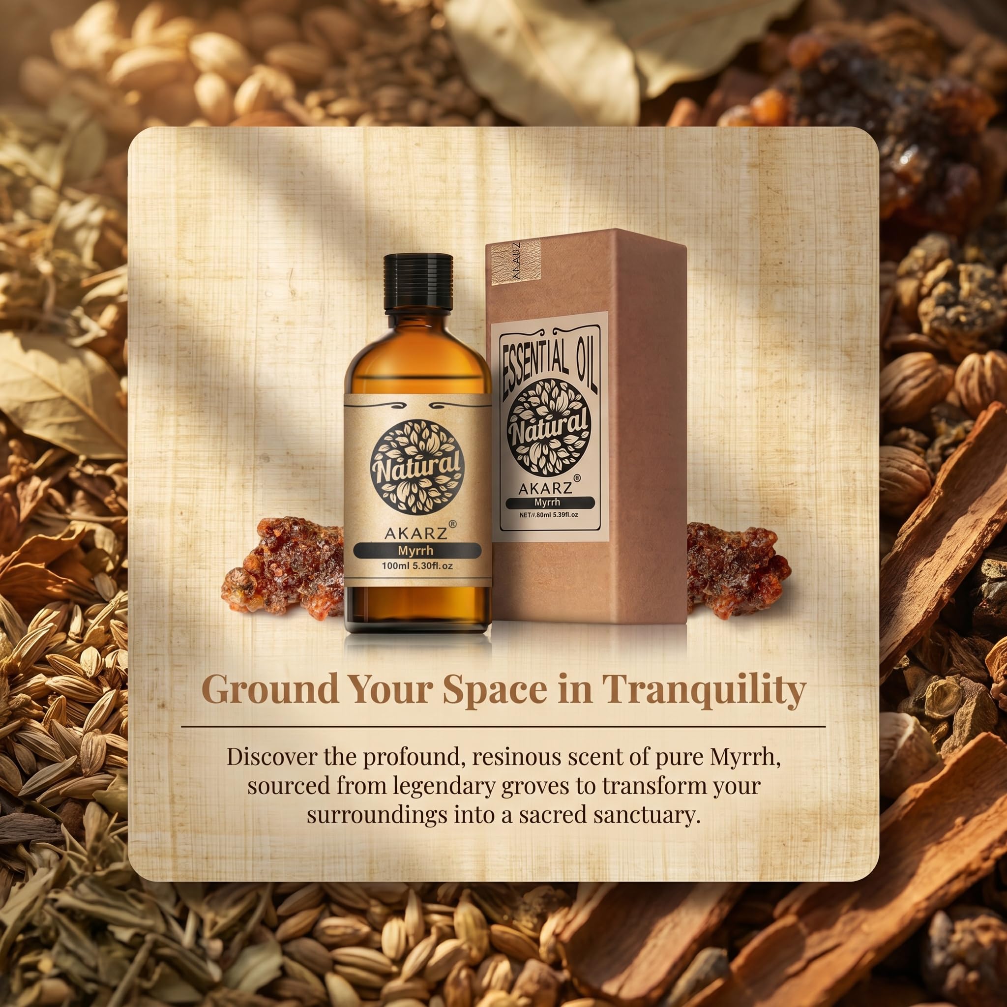 AKARZ 100ml Olejek esencjny z Mirry - Naturalny olejek aromatyczny do dyfuzorów, lamp aromatycznych i aromatów pomieszczeń