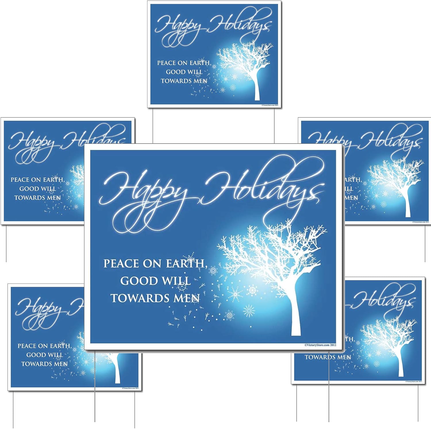 VictoryStore Yard Sign Outdoor Lawn Decorations: Happy Holidays Lawn Sign (Peace on Earth Good Will towards Men) Set of 6 12 EZ stakes