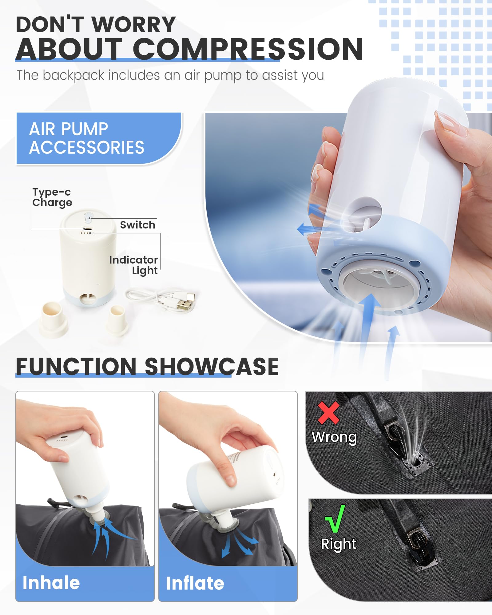 Zaino Sottovuoto da Viaggio con Pompa, Borsa da Cabina per Easyjet Bagaglio a Mano Impermeabile Lavoro e Scuola Trekking Casual Daypack per 15.6" laptop,M1-nero