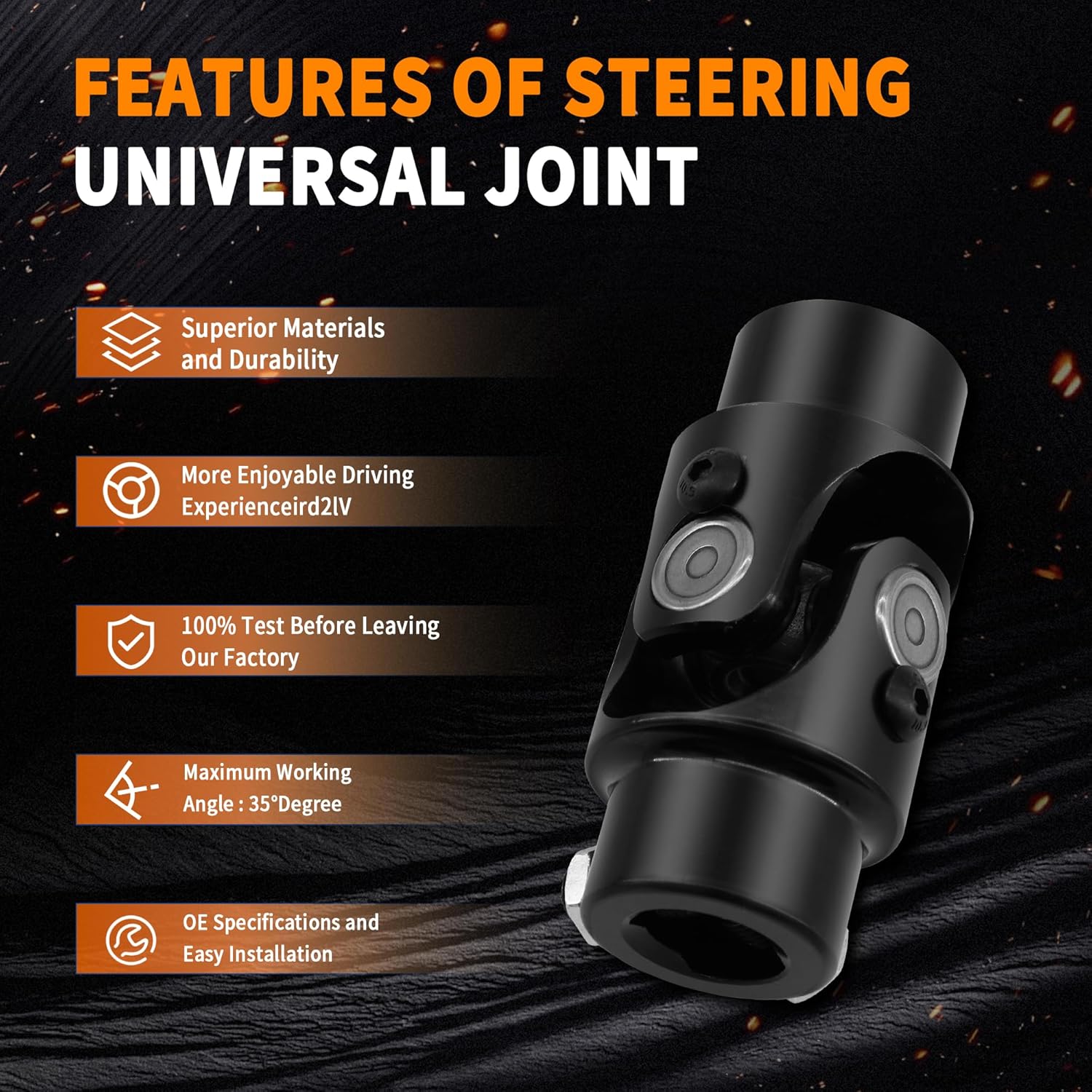 3/4" Round X 3/4" DD Black Steering Universal Joint Single U Joint Shaft,Total Length: 83mm (3-1/4")