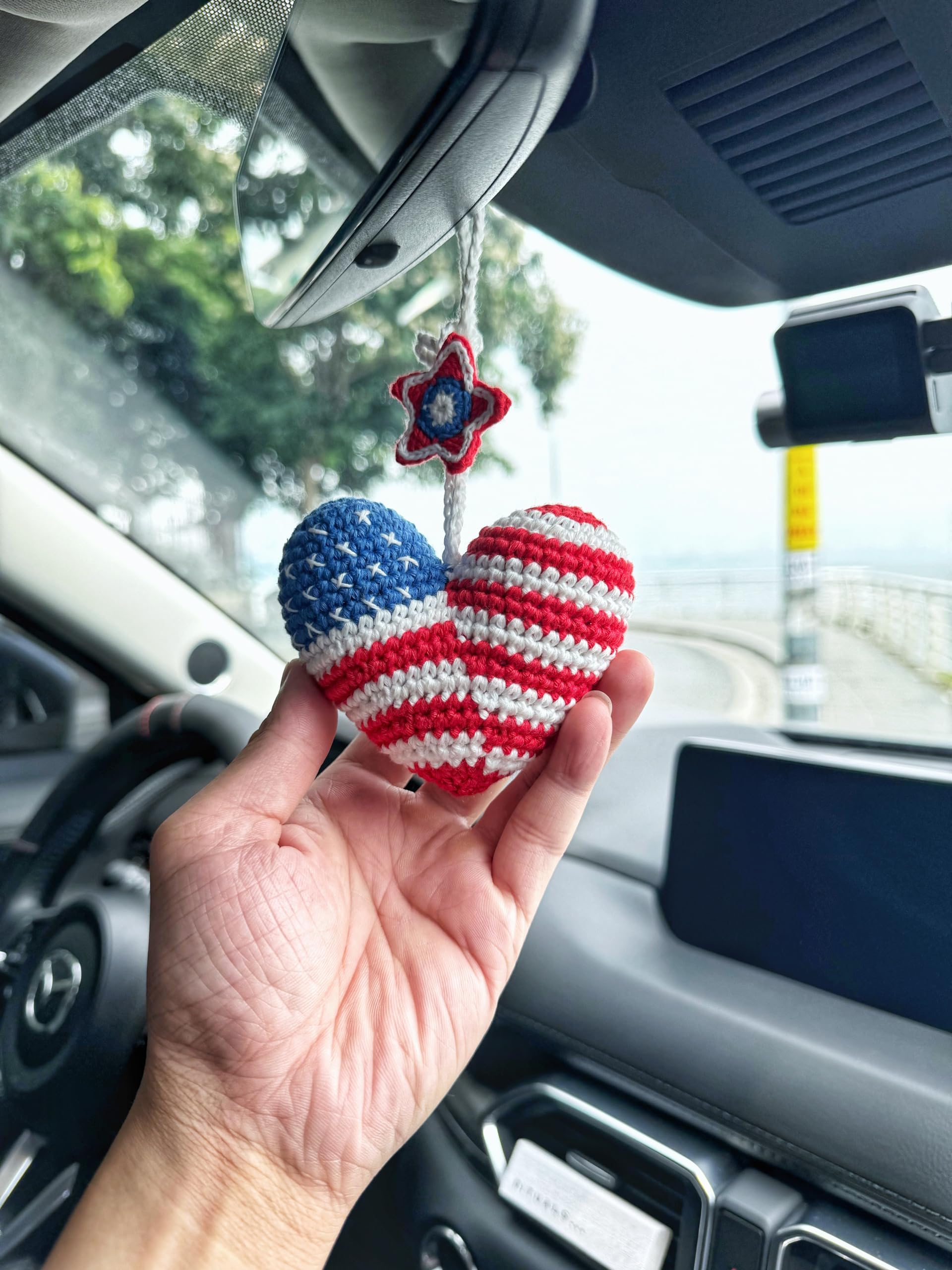 Amazon.com: Bunny Crochet American Flag Car Rear View Mirror