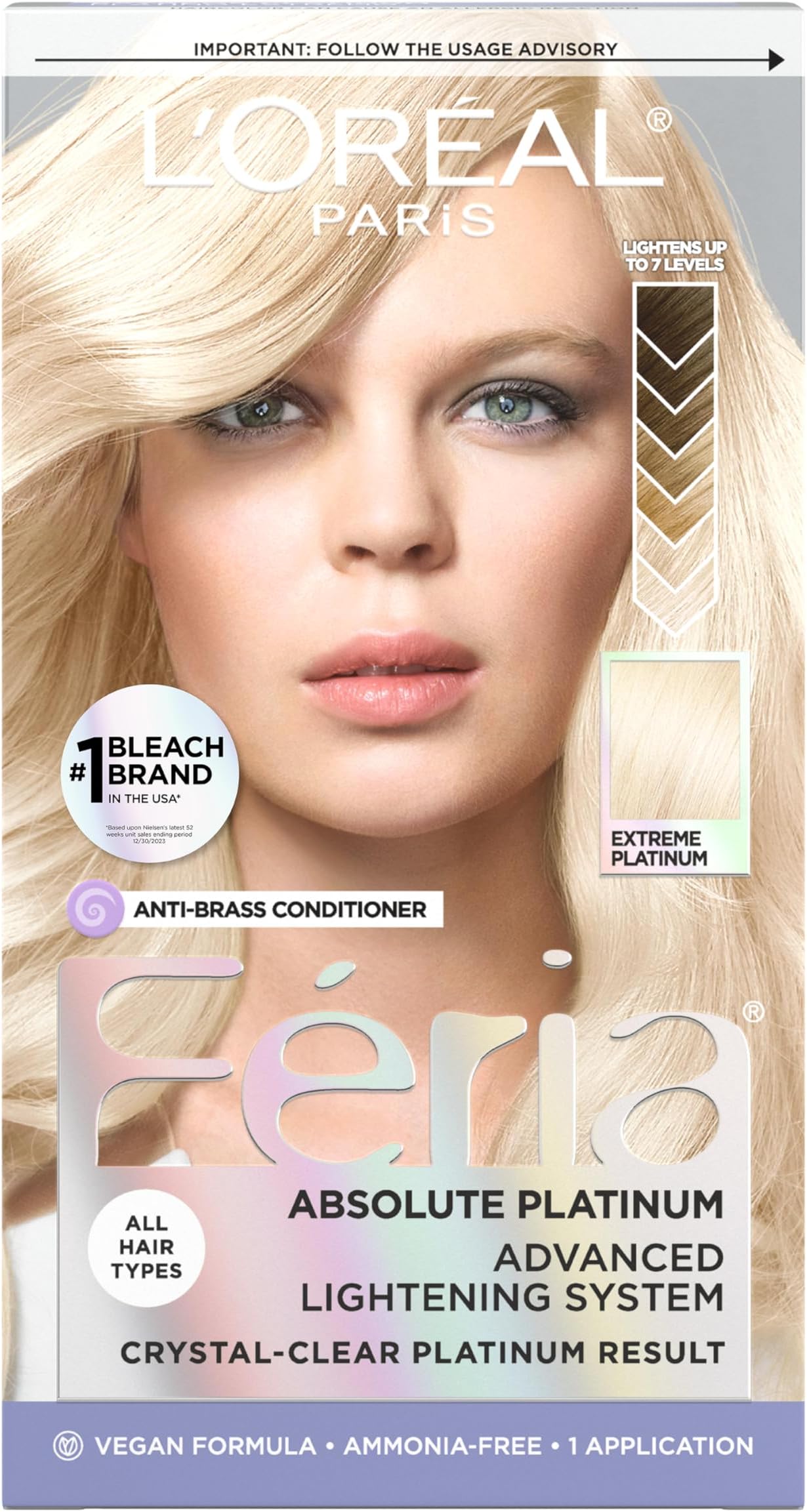Feria Multi-Faceted Shimmering Permanent Hair Color, Extreme Platinum, Pack of 1 Hair Dye Kit
