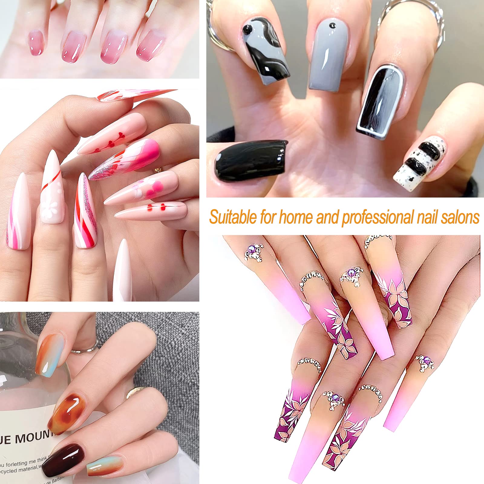 Sularpek Pennelli Unghie Gel, 8 Pezzi Penelli Unghie Professionali Set, Penne per Nail Art Attrezzi a Doppia Punta, con Manico con Strass e Setole in Nylon