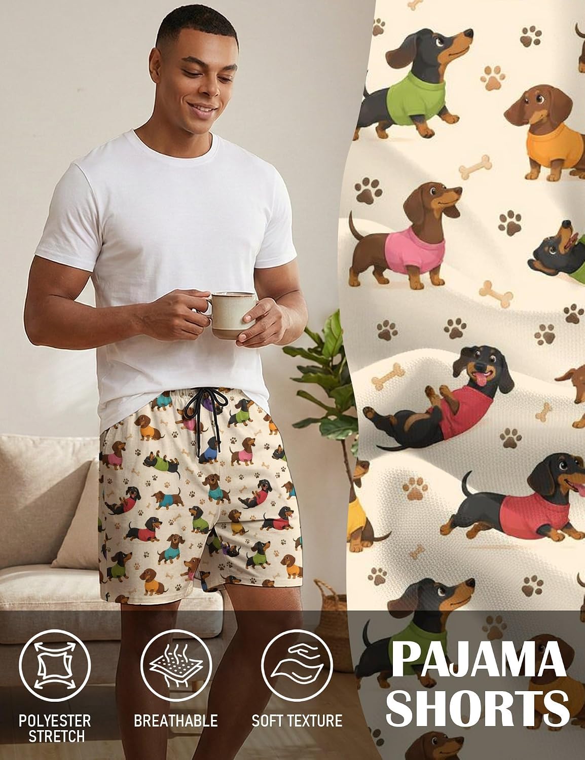 Men's Golf And Beer Pajama Shorts Soft Lounge Pants Elastic Waistband with Pockets Comfortable Bottoms for Dad Gift