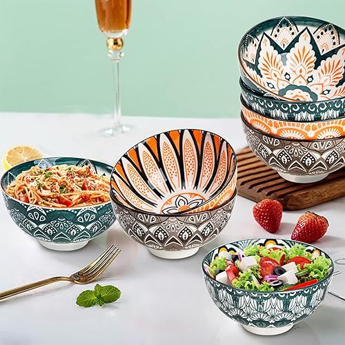 Miniatura 2 de Foraineam Paquete de 12 cuencos de porcelana, juego de cuencos pequeños de 10 onzas, coloridos cuencos redondos florales para sopa, helado,