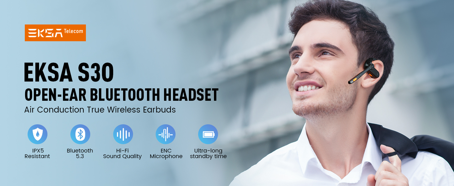 EKSA S30 Open-Ear Headphones Wireless, Bluetooth 5.3 Earphones