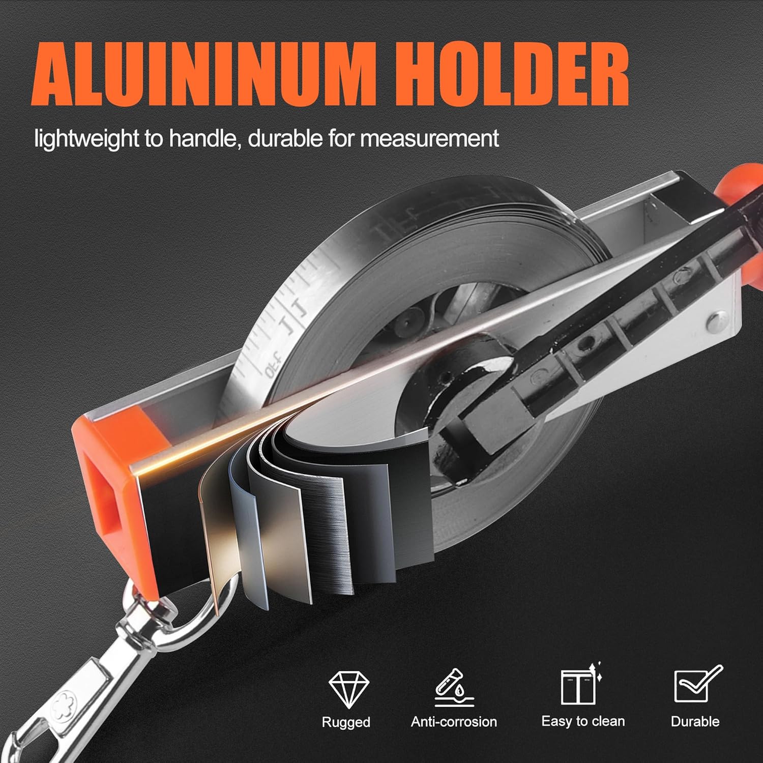 Oil Gauging Tape, Explosion-Proof Oil Tank Gauging Tapes, Stainless Steel Sounding Tape with Brass Plumb Bob (98ft)