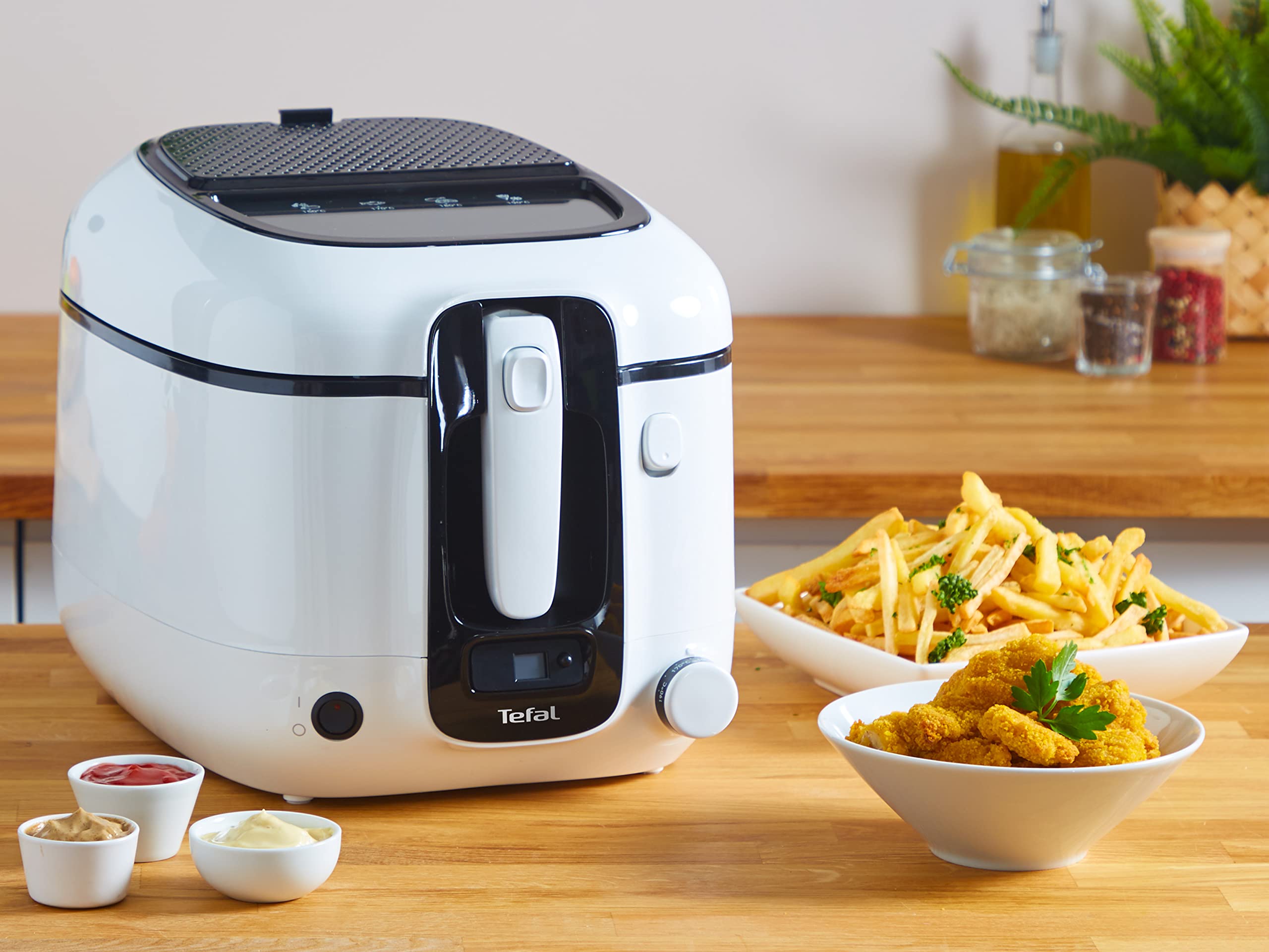Tefal Fritteuse Super Uno, inkl. Timer, Kapazität: 2,2 Liter, Spülmaschinengeeignete Teile, Antihaftbeschichtung, Geruchsfilter, Fritteuse mit Fett-Spritzschutz, weiß/schwarz, FR3140